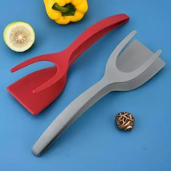 Кухонная утварь 2-в-1 Кухонные принадлежности Нейлоновый зажим Кухонные принадлежности Лопатка для стейка Щипцы Складные плоскогубцы Машины для приготовления блинов красный