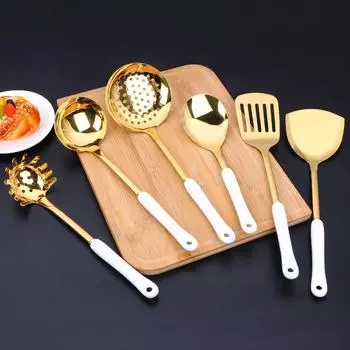 Кухонная утварь из нержавеющей стали с керамической ручкой, кухонные приборы, набор посуды, жареная лопатка, суповая ложка, 7 шт., инструмент для приготовления пищи