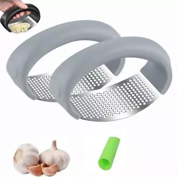 Кухонная утварь Модернизированный пресс для чеснока из нержавеющей стали Rocker Crusher с барабаном для очистки чеснока Портативная ручная чеснокодавилка Чеснокодавка 1Pc чёрный