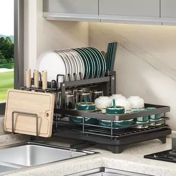 Кухонная утварь Стеллаж для хранения мисок Сушильная полка для посуды Сушилка из нержавеющей стали для кухонной посуды Органайзер Организация Главная