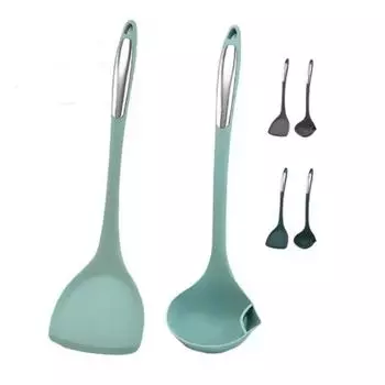 Кухонная утварь Термостойкий силиконовый сепаратор для масла Половники Противоожоговая шумовка с длинной ручкой Ложка-шумовка с антипригарным покрытием Лопатка для тушения black shovel