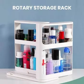 Кухонная вращающаяся подставка для хранения, выдвижная и вращающаяся полка для специй, двухслойная, большая вместимость, нескользящее основание, полки, органайзер для шкафа белый