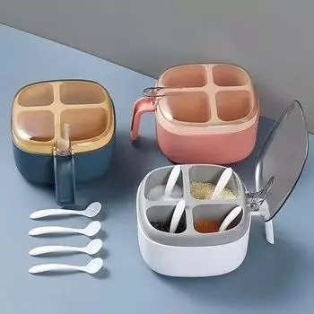 Кухонное хранение Многофункциональный четырехсекционный интегрированный прозрачный контейнер для приправ Съемный резервуар для хранения Пылезащитные аксессуары белый