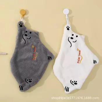 Кухонное полотенце для рук из кораллового флиса с милым медвежонком – быстросохнущее, впитывающее, подвесное детское полотенце 36x20 cm