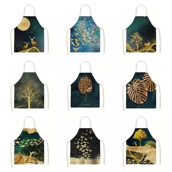 Кухонные фартуки с изображением оленя и бабочки для женщин, хлопковые льняные нагрудники, кухонный фартук для уборки дома, фартук для горничной, фартуки 47x38cm