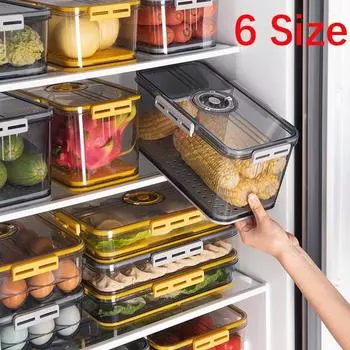 Кухонные контейнеры для хранения, ящик для хранения в холодильнике, пищевой ПЭТ-пластик, утолщенный ящик для хранения времени, ящик для замороженного хранения XS (1.5L) жёлтый