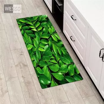 Кухонные коврики с зелеными листьями и 3D принтом для пола, мягкий коврик для спальни, прикроватный коврик для ванной комнаты, нескользящий длинный коврик для унитаза 40x60cm
