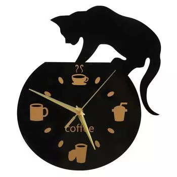 Кухонные настенные часы Coffee Cat 3D Effect Прочные акриловые бесшумные часы с механизмом Безрамный дизайн Водонепроницаемые