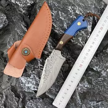 Кухонные ножи из нержавеющей стали, мясницкий тесак, кованый нож для разделки мяса, нож для барбекю, рыбалки, разделки мяса с ножнами