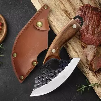 Кухонные ножи Кованый нож для обвалки Многофункциональный нож Открывалка для бутылок Нож для резки мяса с ножнами Для кухни Приготовление пищи Барбекю