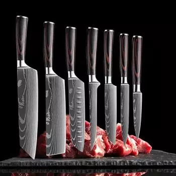 Кухонные ножи Laser Damascus Японский нож Santoku Нож для разделки мяса Профессиональный поварской нож Кухонные принадлежности