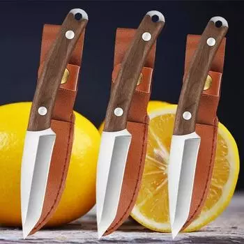 Кухонные ножи Нож для фруктов с деревянной ручкой Кухонный острый нож для мяса Нож из нержавеющей стали для нарезки овощей Мини-нож для очистки овощей 1pcs