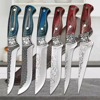Кухонные ножи Разделочный нож Поварской нож для нарезки Очистки Очистки Мясной нож Барбекю Рыбалка Резка Кулинарные инструменты Подарочные ножны