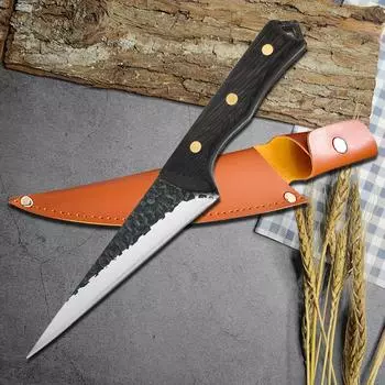 Кухонные ножи ручной работы для разделки мяса, мясницкий нож, поварской нож для мяса, кованый универсальный нож с ножнами