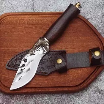 Кухонные ножи ручной работы, нож для разделки овощей, мяса, костей, фруктов, портативный нож для чистки с ножнами, ручка из цельного дерева