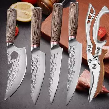 Кухонные ножницы из нержавеющей стали, ножницы для куриных костей, нож для мясника, острый нож для обвалки, нож для нарезки овощей и фруктов 5pcs