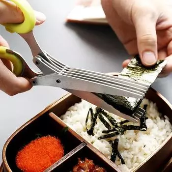 Кухонные ножницы с 5 лезвиями, резак для зеленого лука, ножницы для специй и трав, многофункциональные ножницы для овощей, кухонные аксессуары зелёный