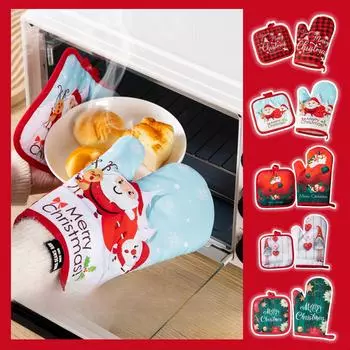 кухонные перчатки, изоляционные рождественские коврики, перчатки для приготовления пищи в микроволновой печи, держатели для духовки для барбекю, прихватки для прихваток, коврик для духовки Red Plaid