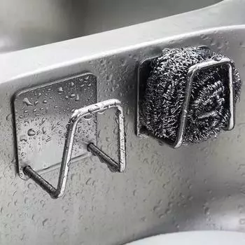 Кухонные принадлежности Держатель для губки из нержавеющей стали Держатель для ложки Зажимы для кастрюли Самоклеящиеся кухонные органайзеры для хранения Кухонные гаджеты серебряный