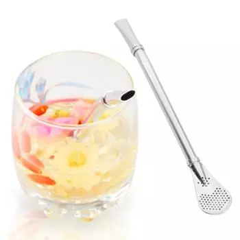 Кухонные принадлежности для питья чая из нержавеющей стали, соломенная тыква, фильтр, ложка, чайные инструменты None серебряный