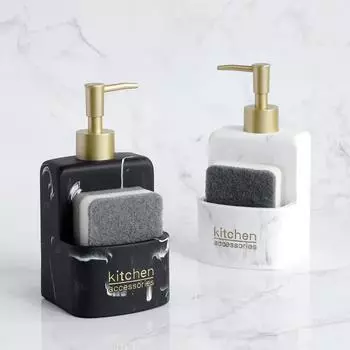 Кухонные принадлежности Раковина Столешница Дозатор жидкого мыла для рук Насос Бутылочный контейнер с отсеком для хранения Вмещает магазины скрубберы 350ml белый