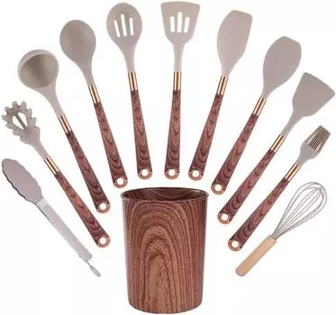 Кухонные принадлежности Силиконовая посуда Набор из 12 предметов Термостойкий и прочный набор кухонных инструментов Применимый для китайской кухни Обработан антибактериальным средством