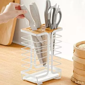 Кухонные принадлежности, железный держатель для ножей со сливом лотка, многофункциональная стойка для хранения ножей на столешнице