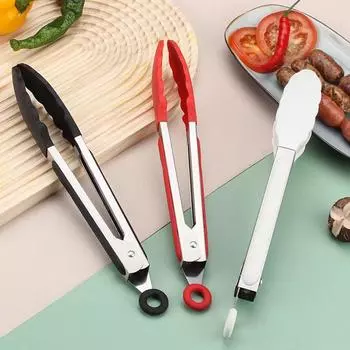 Кухонные щипцы для приготовления пищи, термостойкие инструменты для барбекю из нержавеющей стали с силиконовыми наконечниками для салата, гриля, аксессуары с фиксатором для еды