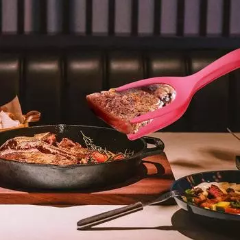 Кухонные щипцы Кухонные принадлежности Пароварка для яиц 2 в 1 Держатель для яиц для барбекю Кухонные принадлежности Лопатка Зажим для блинов Стейк Зажим для бара 31x8.5cm красный
