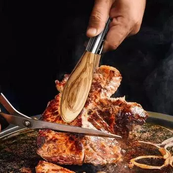 Кухонные щипцы Щипцы для барбекю Оливковое дерево Нержавеющая сталь Щипцы для приготовления пищи и салатные щипцы для подачи еды на гриле Приготовление барбекю и france