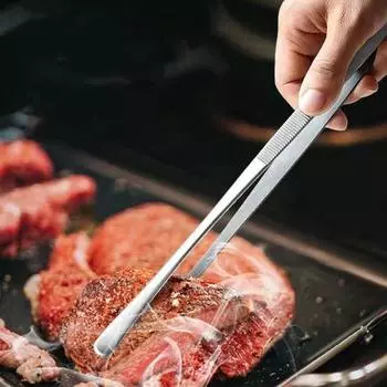 Кухонные щипцы Yousheng 2 шт., 12-дюймовый зажим для еды, тонкие пинцеты из нержавеющей стали с зазубренными кончиками для гриля шеф-повара, барбекю, пасты, салата 1 Set серебряный