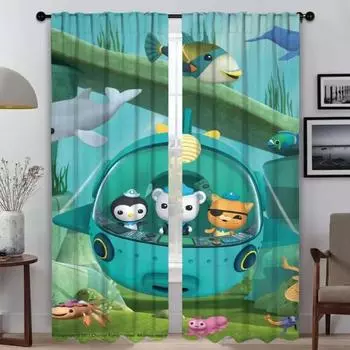 Кухонные шторы 2 шт. Октонавты оттенки оконные шторы для комнаты 2 панели домашний интерьер шторы Хэллоуин украшение ребенок W50xH70cmx2pcs-CL