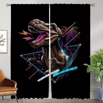 Кухонные шторы 2 шт. Парк Юрского периода Шторы для спальни Затемняющие шторы Оттенки Хэллоуин Украшение гостиной Шторы W50xH70cmx2pcs-CL