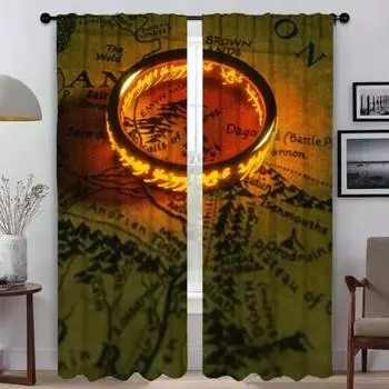 Кухонные шторы 2 шт. Властелин колец Шторы для детской комнаты Оконные шторы Шторы Разделение Хэллоуин Украшения Гостиная W50xH70cmx2pcs-CL