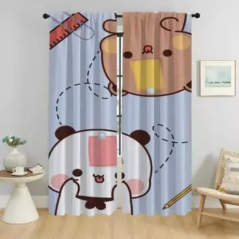 Кухонные шторы Детская комната Kawaii Bear Домашний интерьер Шторы для камеры Шторы для гостиной Тюль для перегородки в спальню W50xH70cmx2pcs-CL