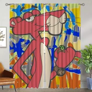 Кухонные шторы для гостиной Шторы Розовая пантера Домашний интерьер Шторы 2 шт Разделение Хэллоуин Украшения Оттенки W50xH70cmx2pcs-CL