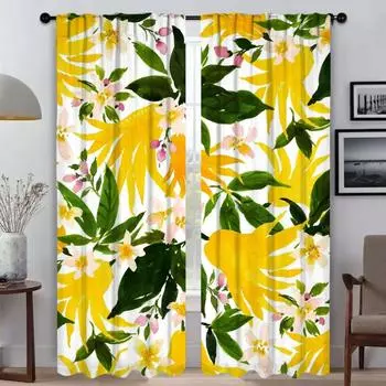 Кухонные шторы для гостиной, занавеска с акварельным цветком, тюль для спальни, домашний интерьер, шторы из 2 предметов, затемнение W50xH70cmx2pcs-CL
