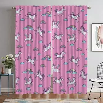 Кухонные шторы для гостиной, занавеска с изображением единорога, занавески для домашнего интерьера, 2 шт., украшения на Хэллоуин, затемненные шторы W50xH70cmx2pcs-CL
