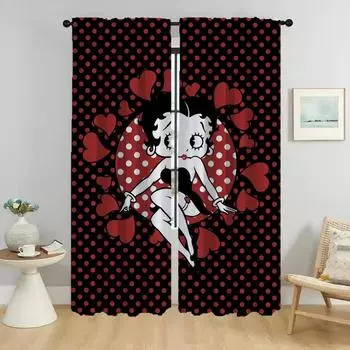 Кухонные шторы для камеры Bettys Boops Шторы Детская комната Тюль для спальни Оконная занавеска Разделение Украшения на Хэллоуин W50xH70cmx2pcs-CL