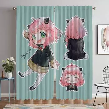 Кухонные шторы для камеры Spy X Family Living Room Curtain Shades Partition Home Interior Curtains 2 Pieces Tulle for Bedroom W50xH70cmx2pcs-CL