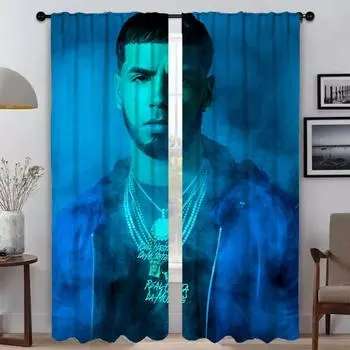 Кухонные шторы для спальни Anuel Aa Гостиная Шторы Оттенки Хэллоуин Украшение Раздел Домашний интерьер Шторы 2 шт. W50xH70cmx2pcs-CL