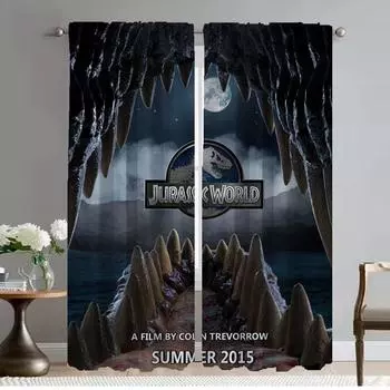 Кухонные шторы для спальни Парк Юрского периода Шторы для детской комнаты Шторы для гостиной Украшение на Хэллоуин Элегантный раздел W50xH70cmx2pcs-CL