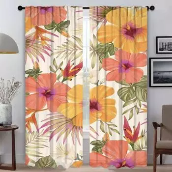 Кухонные шторы из 2 предметов, листья и цветы, элегантные шторы для комнаты, перегородка для камеры, затемняющие шторы, тюль для спальни, жалюзи W50xH70cmx2pcs-CL