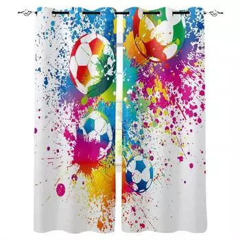 Кухонные шторы, красочные футбольные краски, художественные шторы для спальни, занавеска для дома, оконная занавеска для гостиной 135W x 60H(cm)