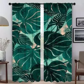 Кухонные шторы с листьями и цветами, 2 шт., шторы для гостиной, занавески для украшения Хэллоуина, тюль для спальни W50xH70cmx2pcs-CL