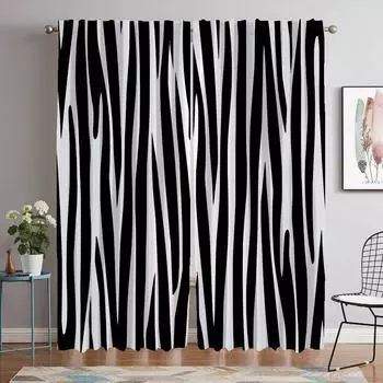 Кухонные шторы в полоску зебры для гостиной, занавески для домашнего интерьера, 2 шт., тюль для спальни, шторы, камера W50xH70cmx2pcs-CL