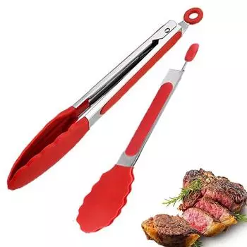 Кухонные силиконовые щипцы для барбекю, щипцы для гриля, щипцы для сервировки салата, хлеба, антипригарный зажим для барбекю, зажим из нержавеющей стали, щипцы Gad светло-серый