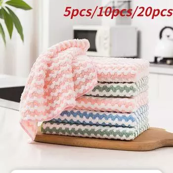 Кухонные тряпки впитывают воду, не прилипают к маслу, не теряют волосы, кухонные полотенца, чистящие подушечки, катионные тряпки из кораллового бархата 5pcs