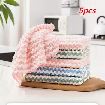 Кухонные тряпки впитывают воду, не прилипают к маслу, не теряют волосы, кухонные полотенца, чистящие подушечки, катионные тряпки из кораллового бархата 5pcs