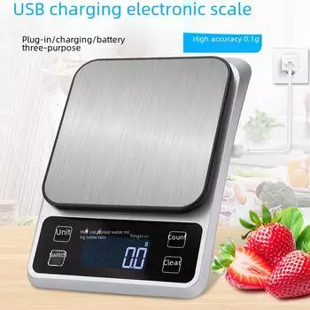 Кухонные весы из нержавеющей стали, точность 0,1 г, предел взвешивания 10 кг Battery-powered 1kg/0.1g